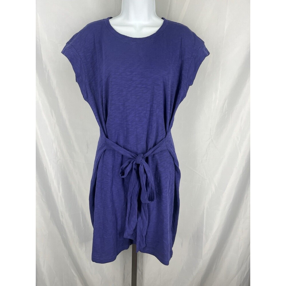 J Crew Purple Tie Waist Slub Cotton T-Shirt Dress Size Medium New
